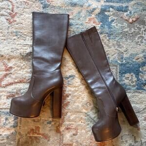 SCHUTZ Dark Brown Platform Leather Boots Size 5